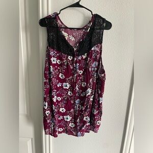 Floral Lace-topped Sleeveless Women’s Top, 2X